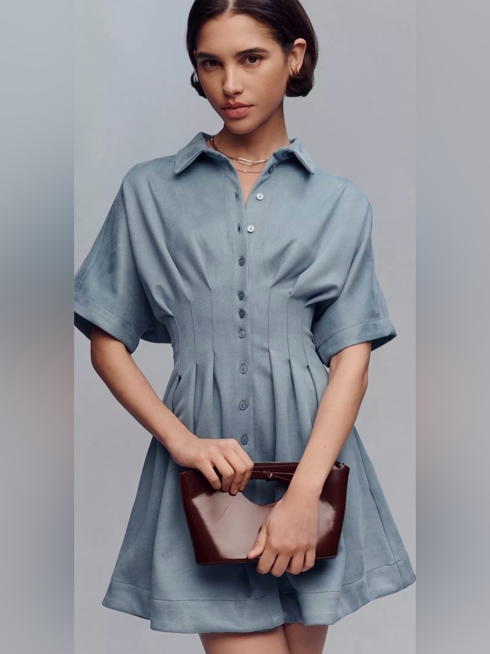 Anthropologie x Exquise NWT Tobie Faux-Suede Mini Shirt Dress Size M NWT